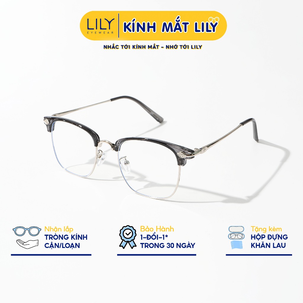 Kính gọng vuông kim loại nam nữ LILYEYEWEAR thanh mảnh chắc chắn kiểu dáng thiết kế thời trang Hàn Quốc 2173