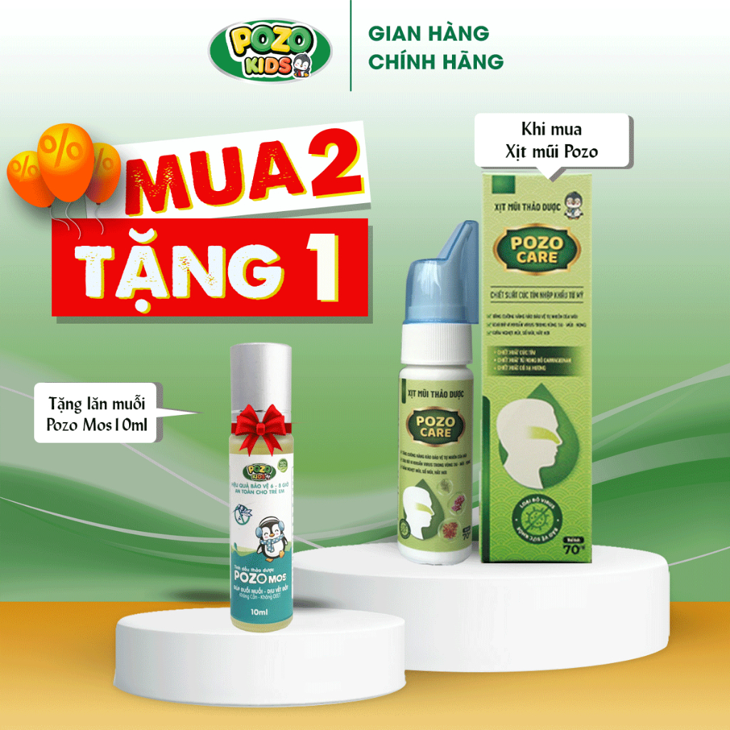 Xịt mũi cho cả bé và người lớn, Xịt mũi thảo dược Pozocare giảm nghẹt mũi, sổ mũi, hắt hơi