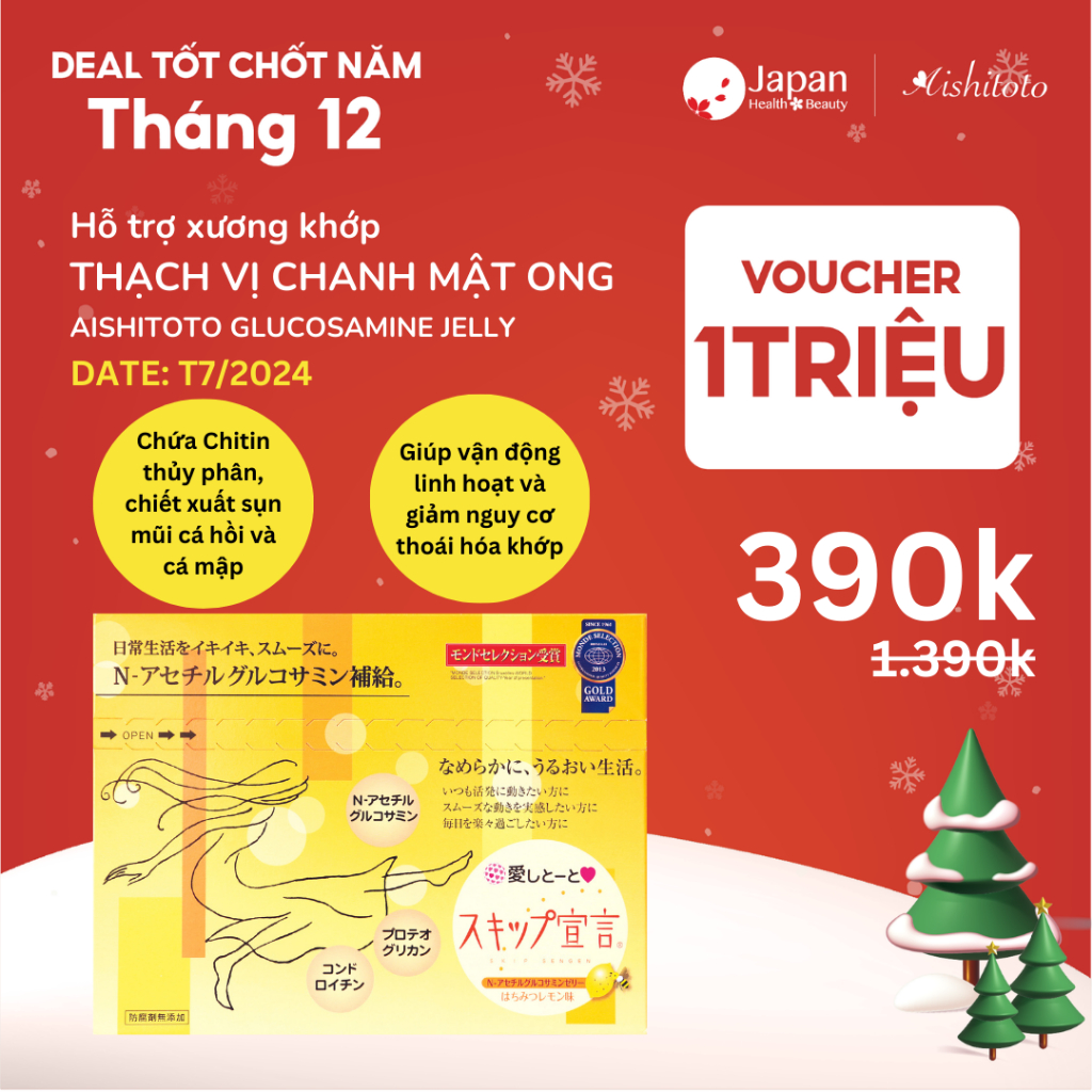 Thạch Hỗ Trợ Xương Khớp Nhật Bản - Aishitoto Glucosamine Jelly (30 thanh)