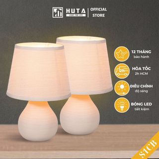 COMBO 2 Đèn Ngủ Để Bàn Thân Gốm Sứ Shop HUTA Light For Life S1COMBO, Dimmer Điều Chỉnh Tăng Giảm Sáng, Bóng Led