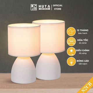 COMBO 2 Đèn Ngủ Để Bàn Thân Gốm Sứ HUTA Light For Life S2COMBO Dimmer Điều Chỉnh Tăng Giảm Sáng, Bóng Led