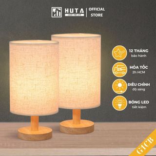 COMBO 2 Đèn Ngủ Gỗ Để Bàn HUTA Light For Life G1COMBO Dimmer Tăng Giảm Sáng, Bóng Led Decor