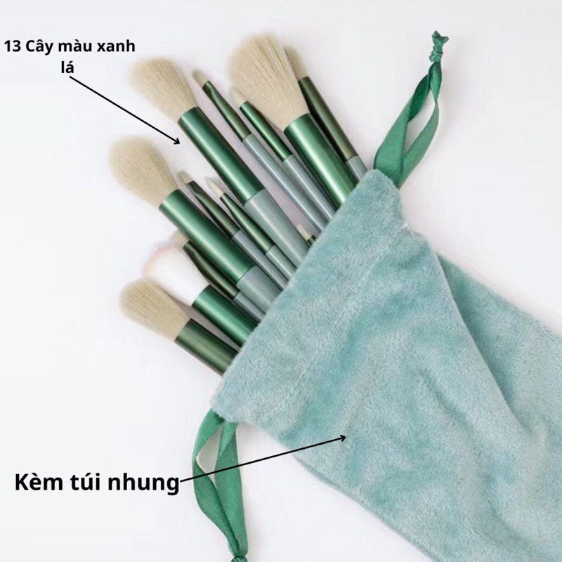 Set 13 Cọ Trang Điểm Chuyên Nghiệp Kèm Túi Nhung, Lông Siêu mềm💚