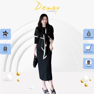 Váy len nữ dáng dài DEMAY, kiểu dáng ôm body kèm khăn choàng