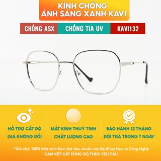 Kính 0 Độ Chống Ánh Sáng Xanh Gọng Kim Loại KAVI132, Gọng Kính Cận Dáng Mắt Lục Giác Thời Thượng Mới 2024