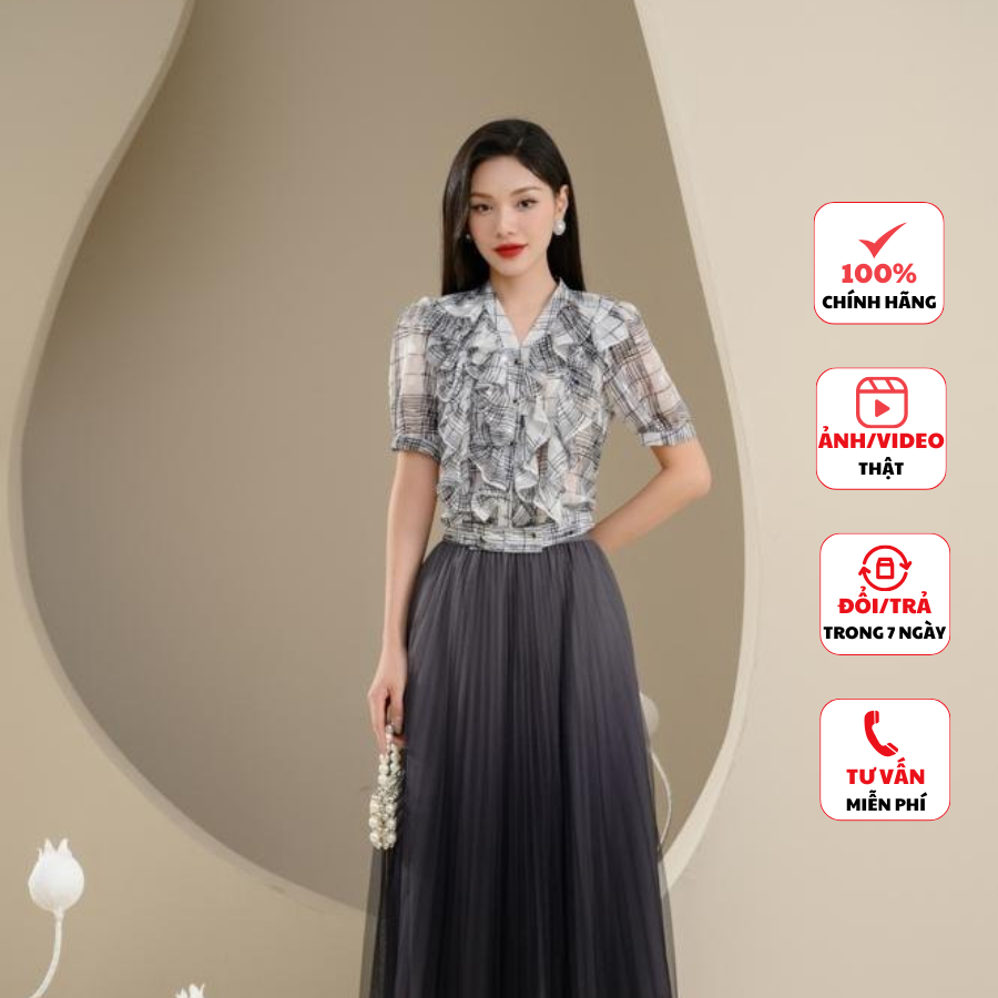 Áo sơ mi nữ FIONA dáng bo gấu áo sơ mi kiểu thiết kế cao cấp hai lớp bèo mở cúc thân trước F513059