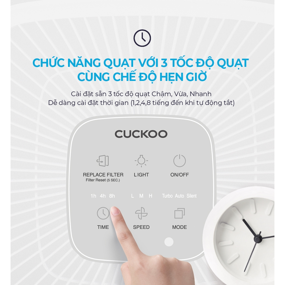 Máy lọc không khí Cuckoo CAC-H2110FW - Diện tích sử dụng 70m2, lọc bụi siêu mịn, màng lọc than hoạt tính khử mùi hôi