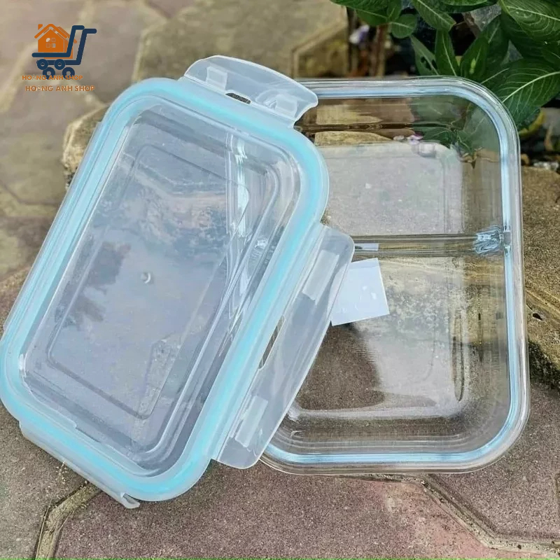Hộp Cơm Văn Phòng Bằng Thủy Tinh Chia 2 Ngăn Chống Tràn Dùng Dược Trong Lò Vi Sóng Dung Tích 1000ML