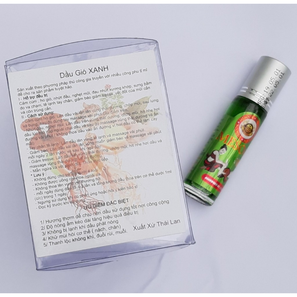 12 chai Dầu lăn nóng XANH dầu gió lăn Thảo Dược MESOOK Herb Oil 8ml Thái Lan