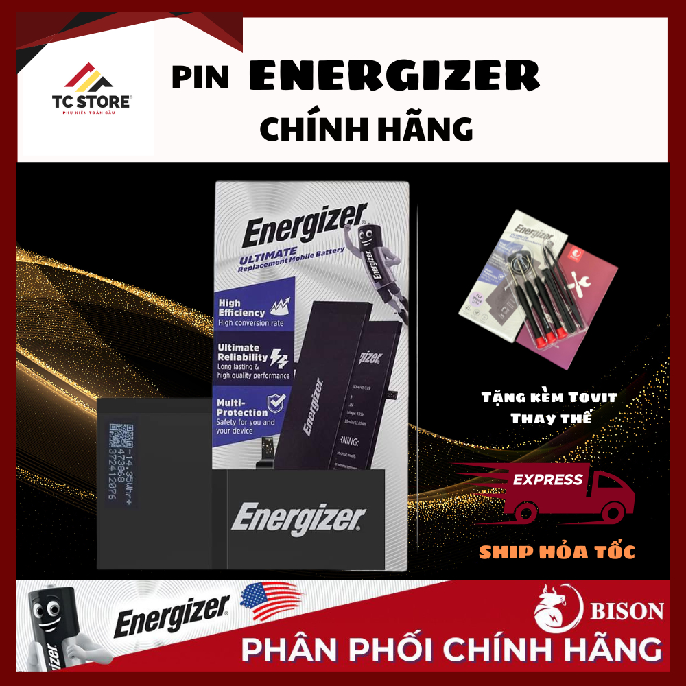Pin Energizer Chính Hãng Cho Iphone-Tặng tovit-Bảo Hành 12 tháng-Bảo Hiểm Cháy nổ Toàn Cầu được tặng kèm tovit Thay thế.