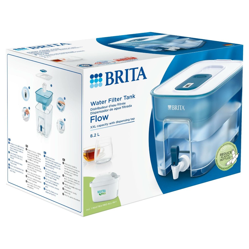 Bình lọc nước BRITA Flow Basic Blue 8.2L có sẵn 1 lõi lọc Brita