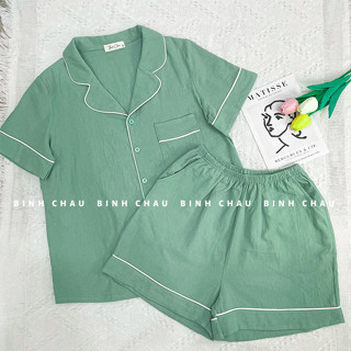  ẢNH THẬT  Đồ Ngủ Xinh Bộ Ngủ Pyjama Mặc Nhà Chất Đũi Mềm - Bình Châu Sleepwear Clothing 