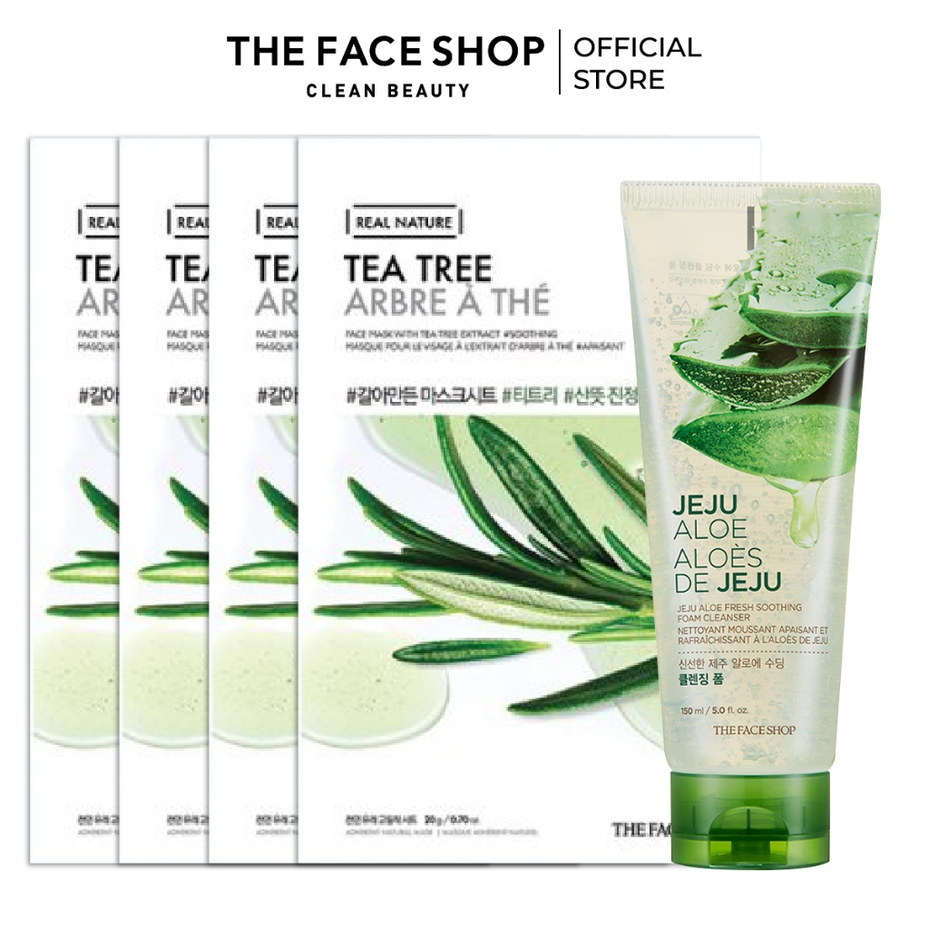 Combo Sữa Rửa Mặt Làm Mềm Mịn Da THE FACE SHOP 150ml & 4 Mặt Nạ Tea Tree Face Mask 20g