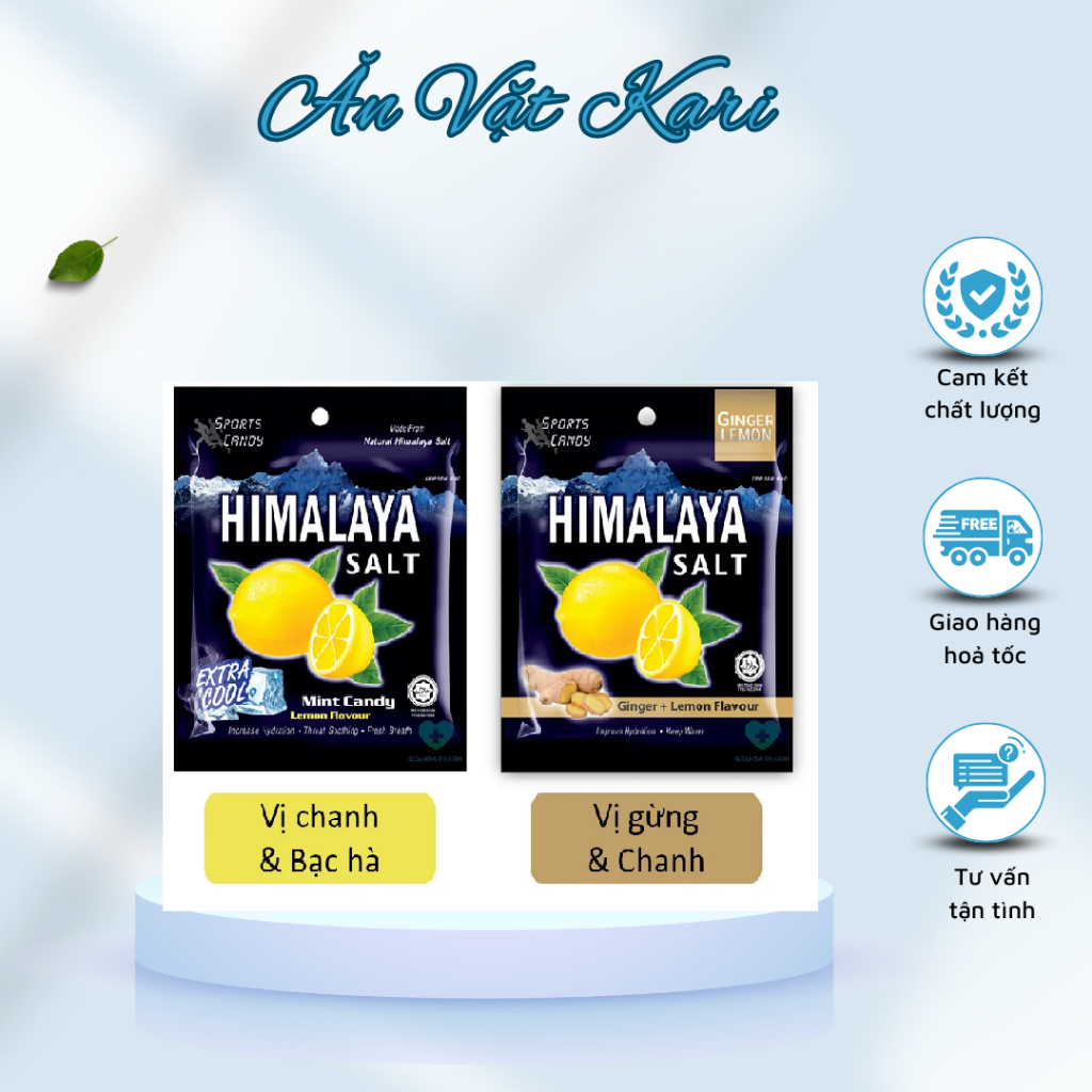 {Freeship} 1 gói 15g (6 viên) Kẹo chanh muối Himalaya Salt - Malaysia vị Chanh bạc hà/ Chanh gừng