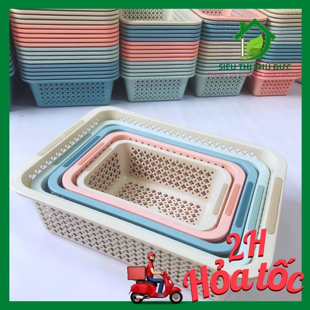 Rổ Nhựa Chữ Nhật Cao Màu Pastel Hàn Quốc