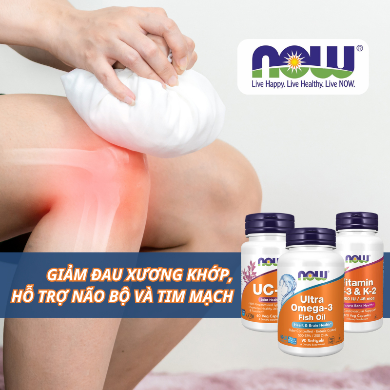 Combo giảm đau xương khớp thoái hóa khớp hỗ trợ tim mạch và sức khỏe não bộ Ultra Omega 3 + D3K2 + UC II