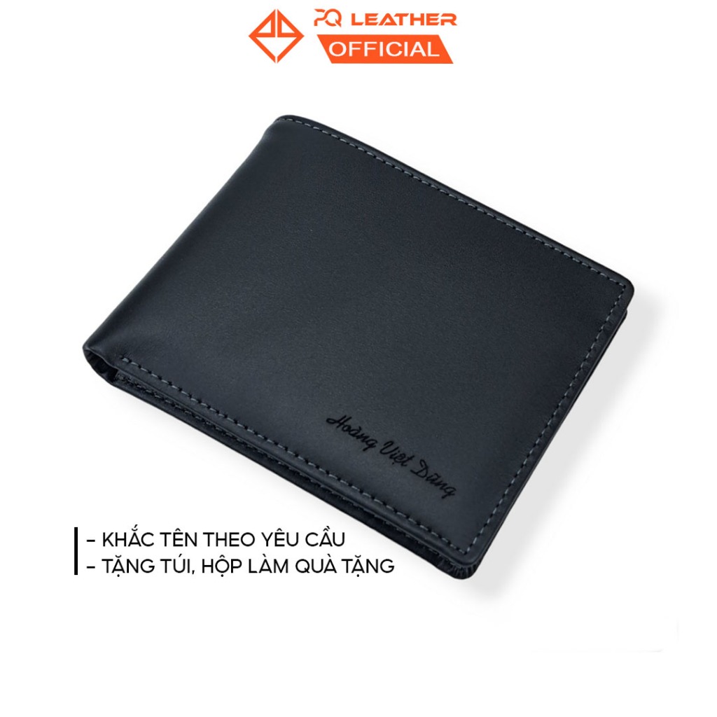 Ví nam da bò Nappa cao cấp thương hiệu PQ Leather PV1, da thật full hộp làm quà tặng bảo hành 12 tháng