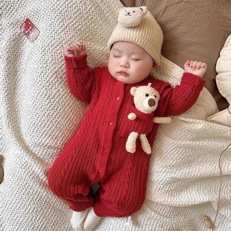 Bộ body len thừng siêu ấm tặng kèm gấu cực yêu cho bé