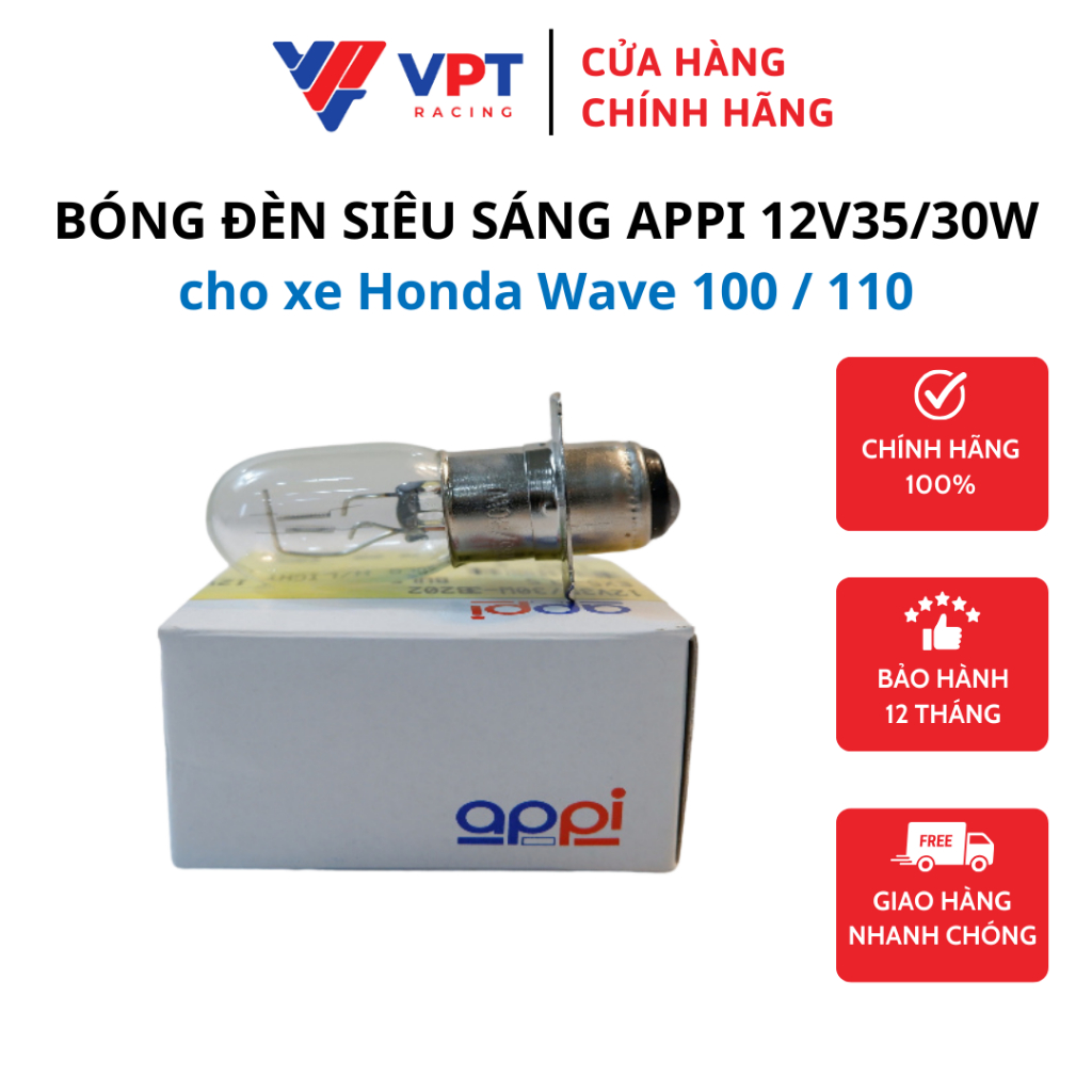 Bóng Đèn Siêu Sáng Appi 12V35/30W cho xe Honda Wave 100 / 110