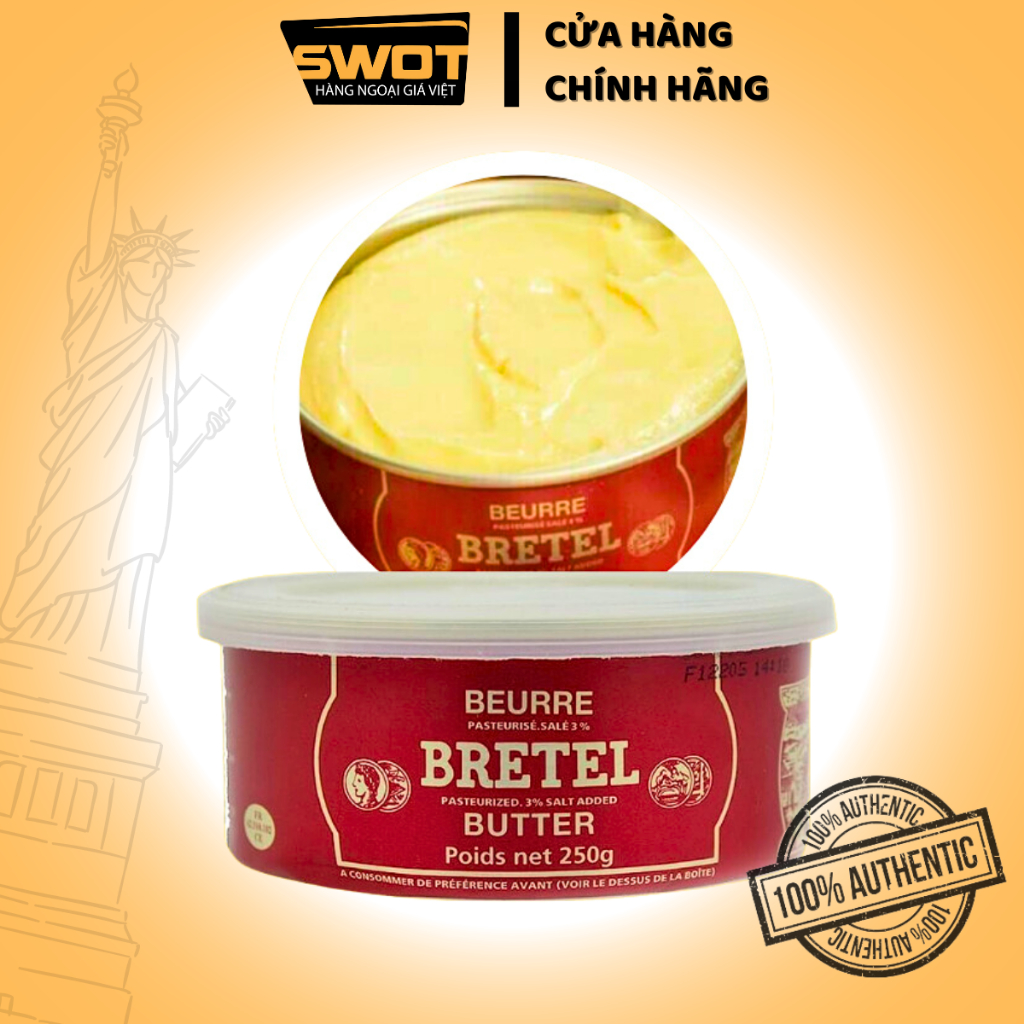 Bơ mặn Butter Beurre Bretel Pháp 250g, Bơ Pháp cao cấp, hương vị đặc trưng thơm ngon giàu dưỡng chất