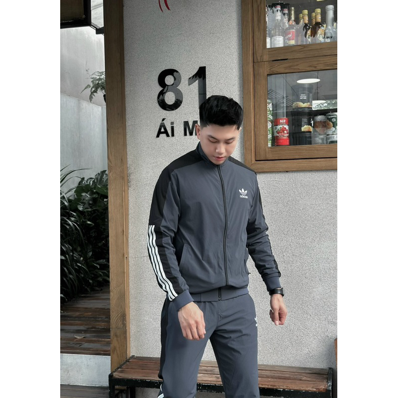 Bộ quần áo Adidas gió lót lông siêu ấm AeShop MK4443, set gió thu đông kéo khoá dài tay 2 lớp túi khoá rộng mẫu mới 2023