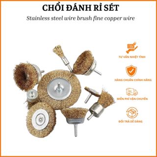 Chổi đánh rỉ sét, chổi cước chà sắt, kim loại đánh gỉ sét, sơn bong tróc cốt các loại, có chuôi vào máy khoan