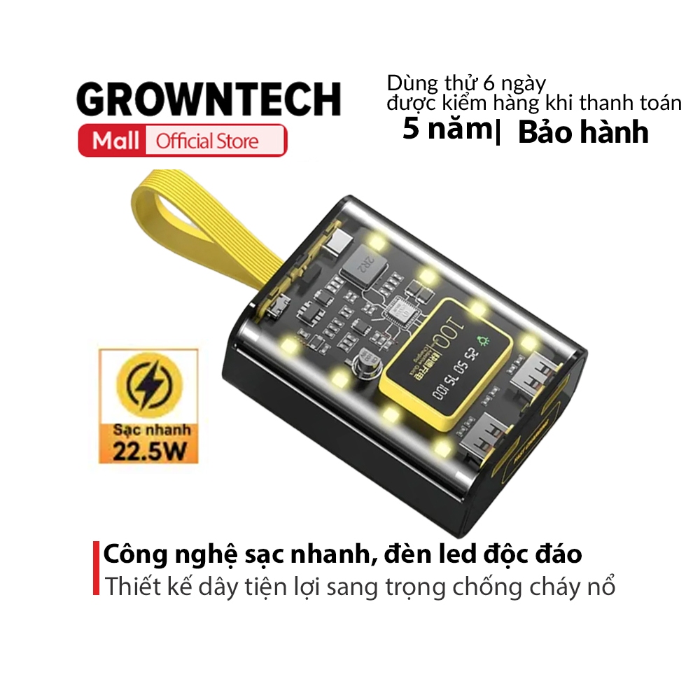 Pin sạc dự phòng trong suốt mini không dây chính hãng KC-515 với 2 cổng sạc nhanh dung lượng chuẩn 10000mAh đèn led