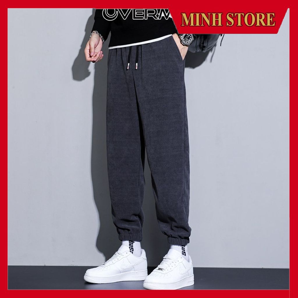 Quần jogger nam dáng suông, quần thể thao nam bo gấu dáng Hàn Quốc vải nhung  JO06 - Minhstore 88