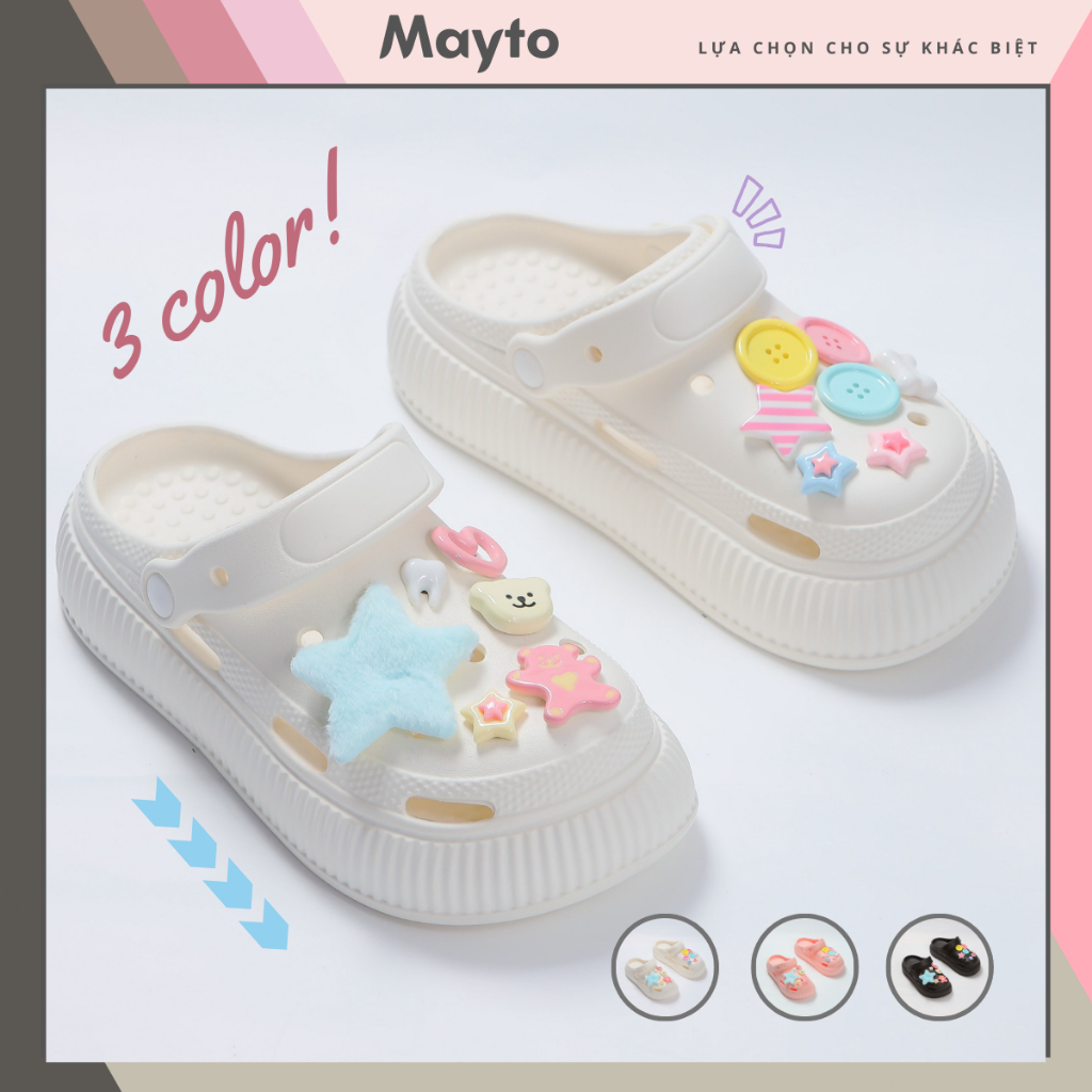 ( LÙI 1 SIZE) Dép cross sục nữ đế cao 5cm Jibbitz ngôi sao Mayto kiểu sandal quai hậu dễ thương hot trend 2023 CS-26