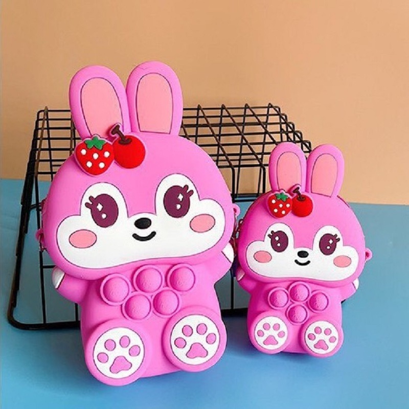 TÚI ĐEO CHÉO CHO BÉ GÁI HÌNH THỎ,HÌNH GẤU CUTE, TÚI DA SILICON ĐỰNG LIXI CHƠI TẾT CHO CÁC BÉ