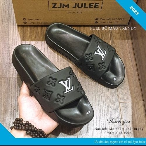 Dép lê quai ngang thời trang nam LV in nổi cao cấp-dép cao su LV êm chân boy phố