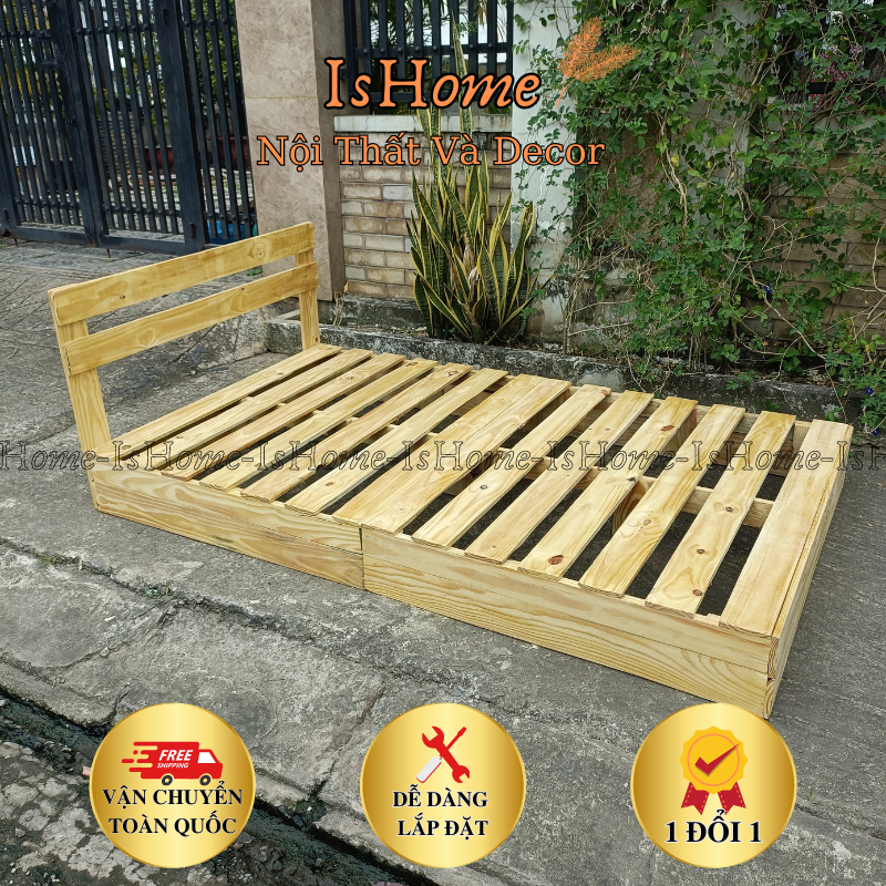 Giường Pallet Gỗ Thông Cao 20cm Dạng Hộp Kín - Kích Thước 1mx2m và 1m2x2m