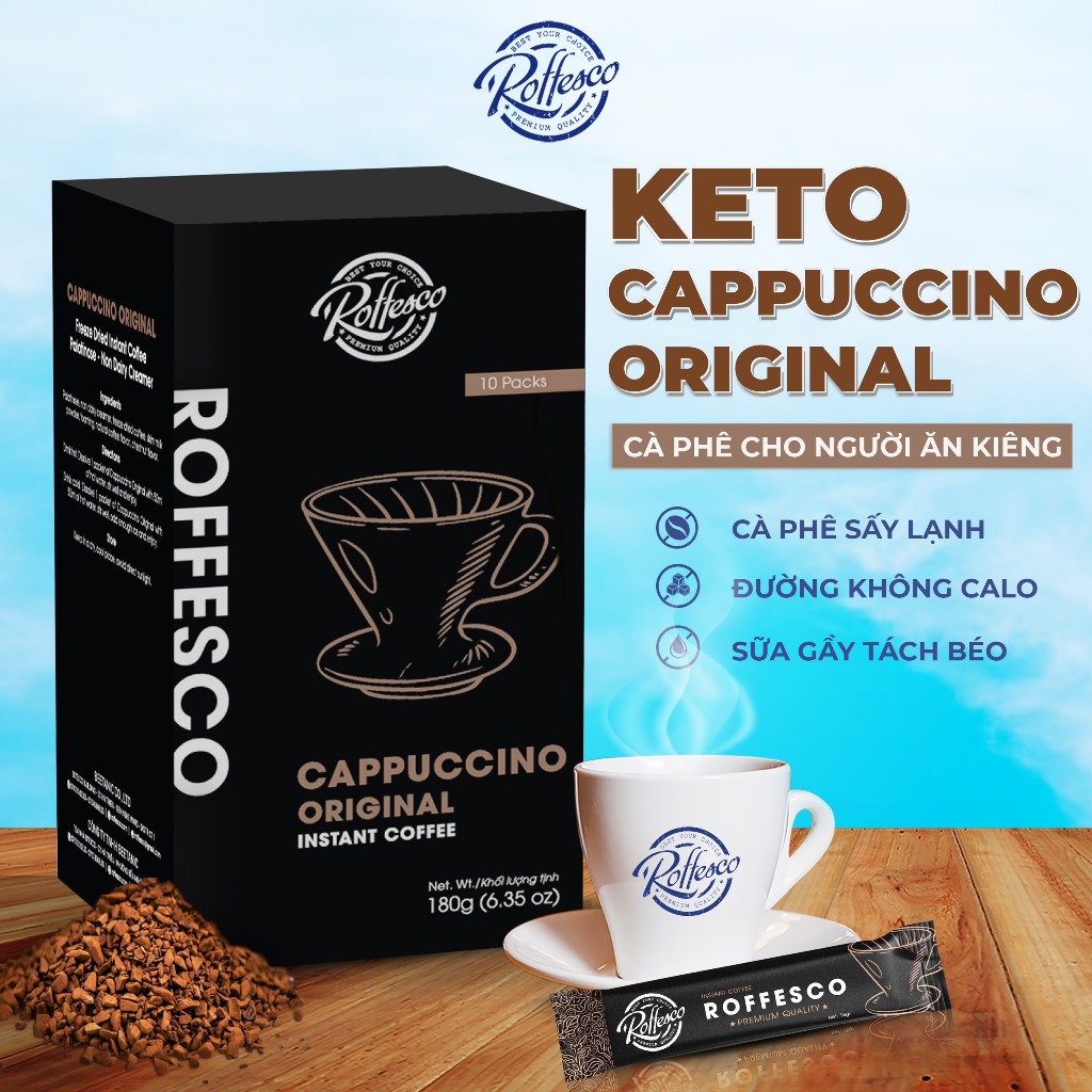 Cappuccino Truyền Thống ROFFESCO Thơm Ngon Nồng Nàn Dành Cho Người Ăn Kiêng Hộp 180g
