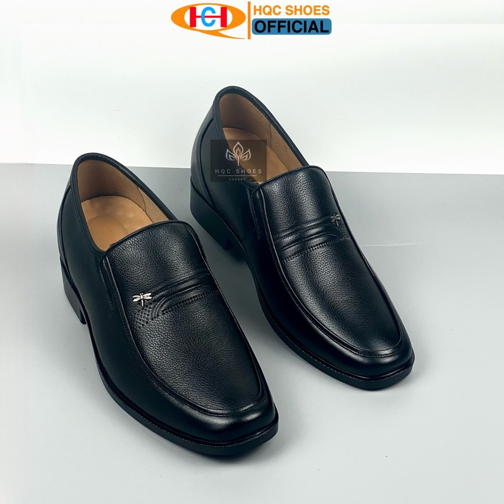 Giày lười công sở tăng chiều cao da bò HQC SHOES GC-332 Đen