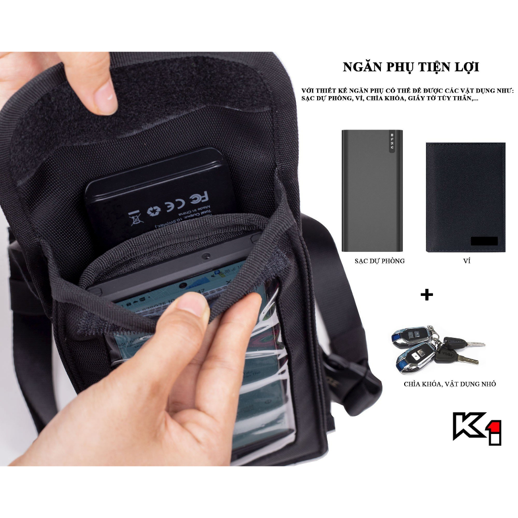 Túi treo xe máy chính hãng ZDK K1, túi treo đầu xe, túi treo ghi đông xe máy chứa đồ dùng, cảm ứng điện thoại tốt