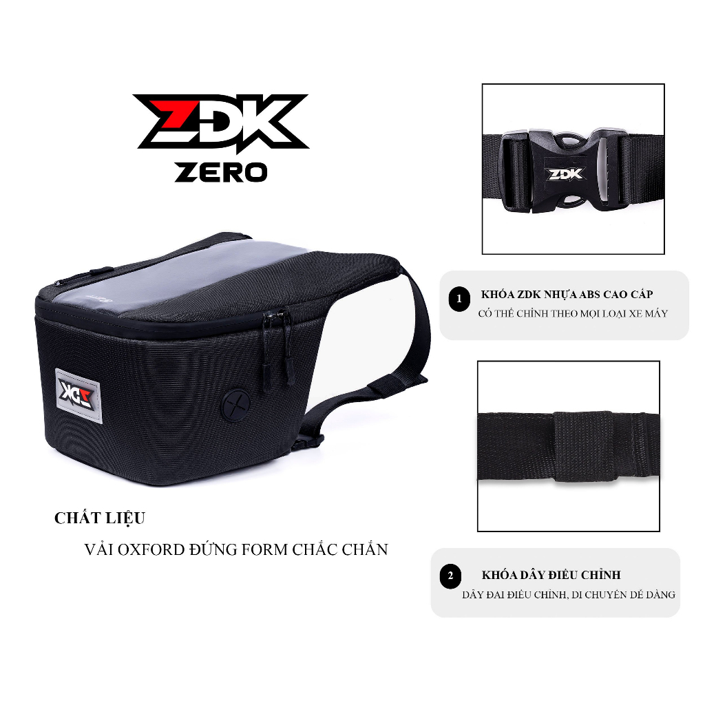 Túi treo xe máy chính hãng ZDK Zero, túi treo đầu xe, túi treo ghi đông xe máy chứa đồ dùng, cảm ứng điện thoại tốt