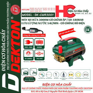 Máy Xịt Rửa  Dekton 3000W / DK-CWR3001  / Có Chỉnh Áp / Tích Hợp Chống Rò Điện / Áp Lực 50-180BAR / Lưu Lượng 14L/MIN