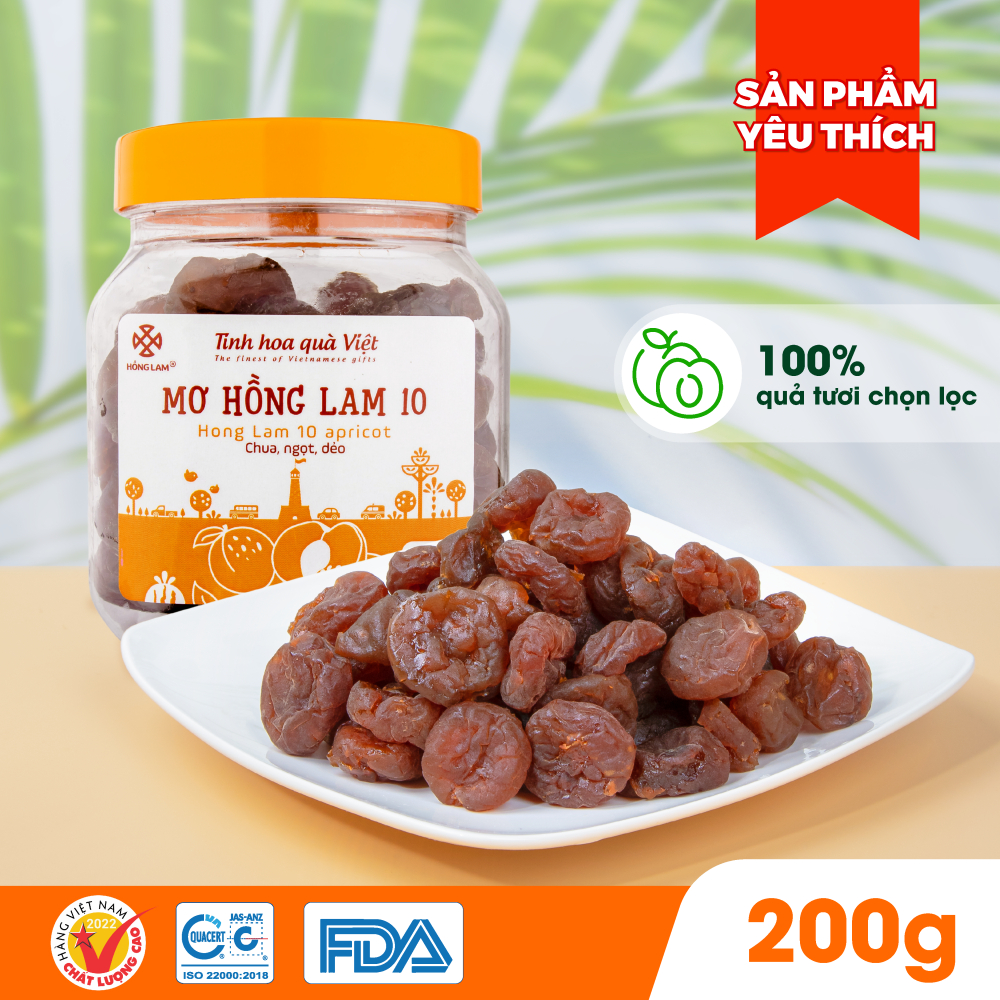 Ô mai (xí muội) mơ Hồng Lam 10, dạng hộp (200gr, 300gr, 450gr). Dòng ô mao cao cấp không hạt của Hồng Lam vị chua ngọt