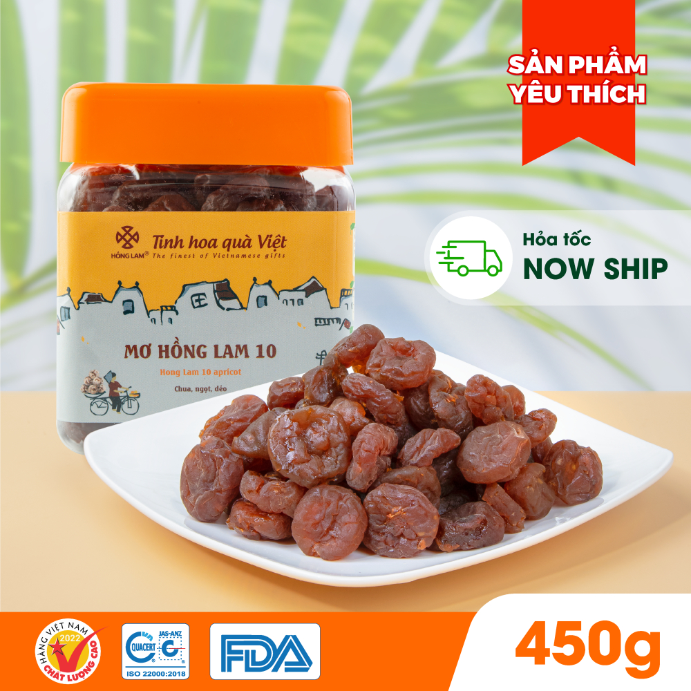 Ô mai (xí muội) mơ Hồng Lam 10, dạng hộp (200gr, 300gr, 450gr). Dòng ô mao cao cấp không hạt của Hồng Lam vị chua ngọt