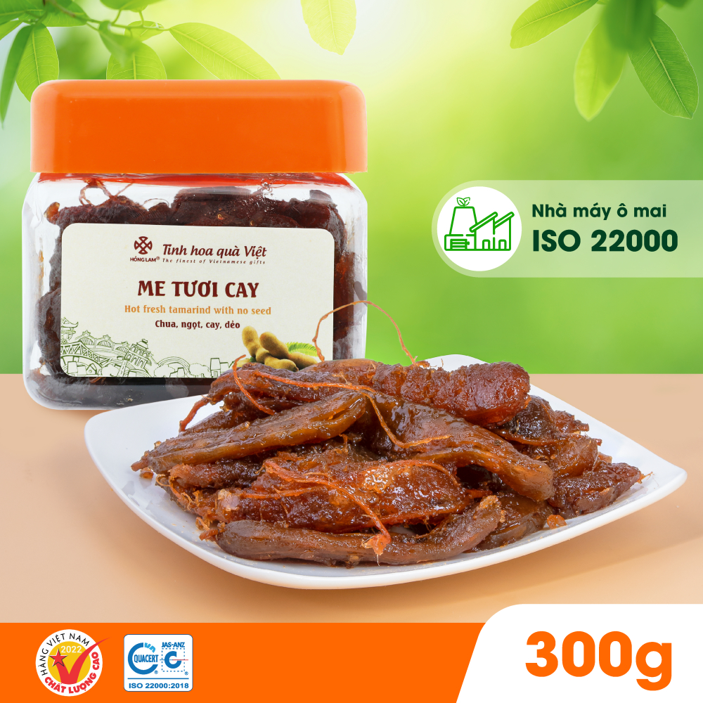 Ô mai (xí muội) me tươi cay Hồng Lam, hộp (200gr, 300gr, 500gr). Hương vị chua, cay, ngọt