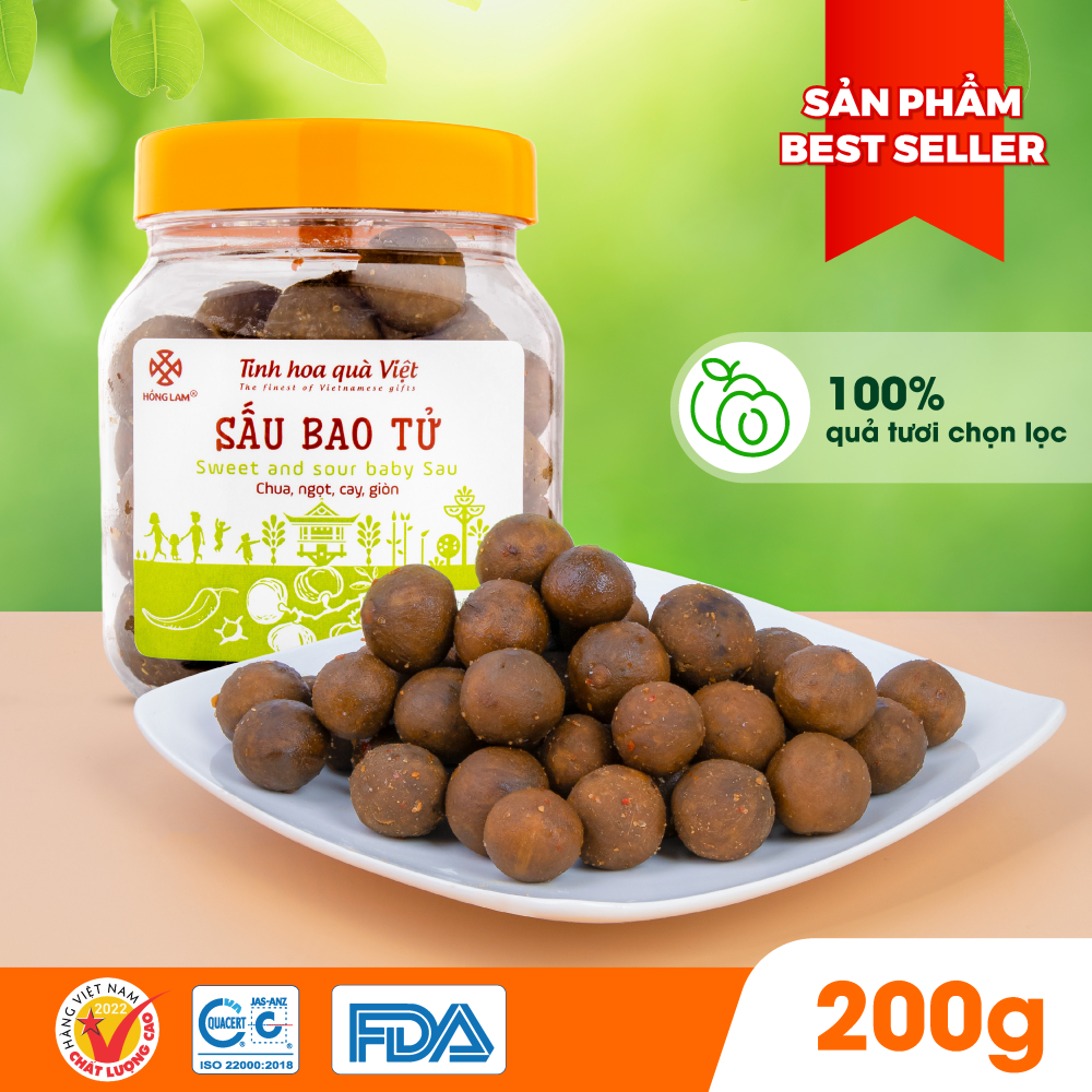 Ô mai (xí muội) sấu bao tử Hồng Lam gói (200gr, 300gr, 500gr), túi zip (100gr). Có vị chua, cay, giòn hộp