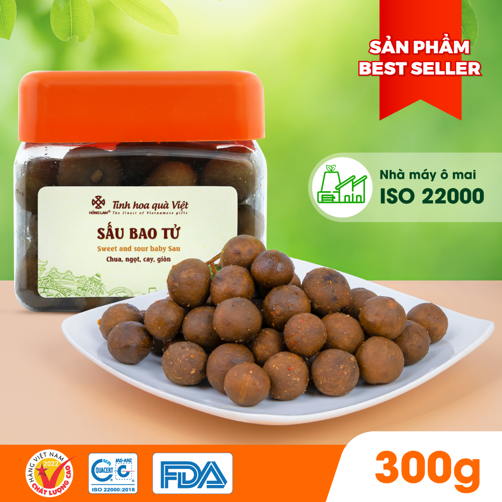 Ô mai (xí muội) sấu bao tử Hồng Lam gói (200gr, 300gr, 500gr), túi zip (100gr). Có vị chua, cay, giòn hộp