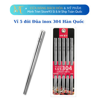 Vĩ 5 đôi Đũa inox 304 Hàn Quốc