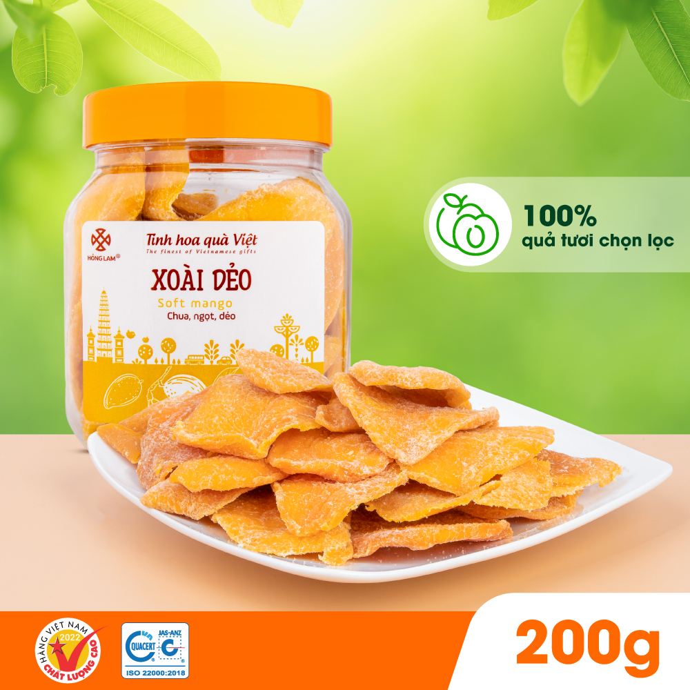 Xoài dẻo Hồng Lam, dạng hộp( 200gr, 300gr, 500gr ). Có vị thơm, dẻo ngọt