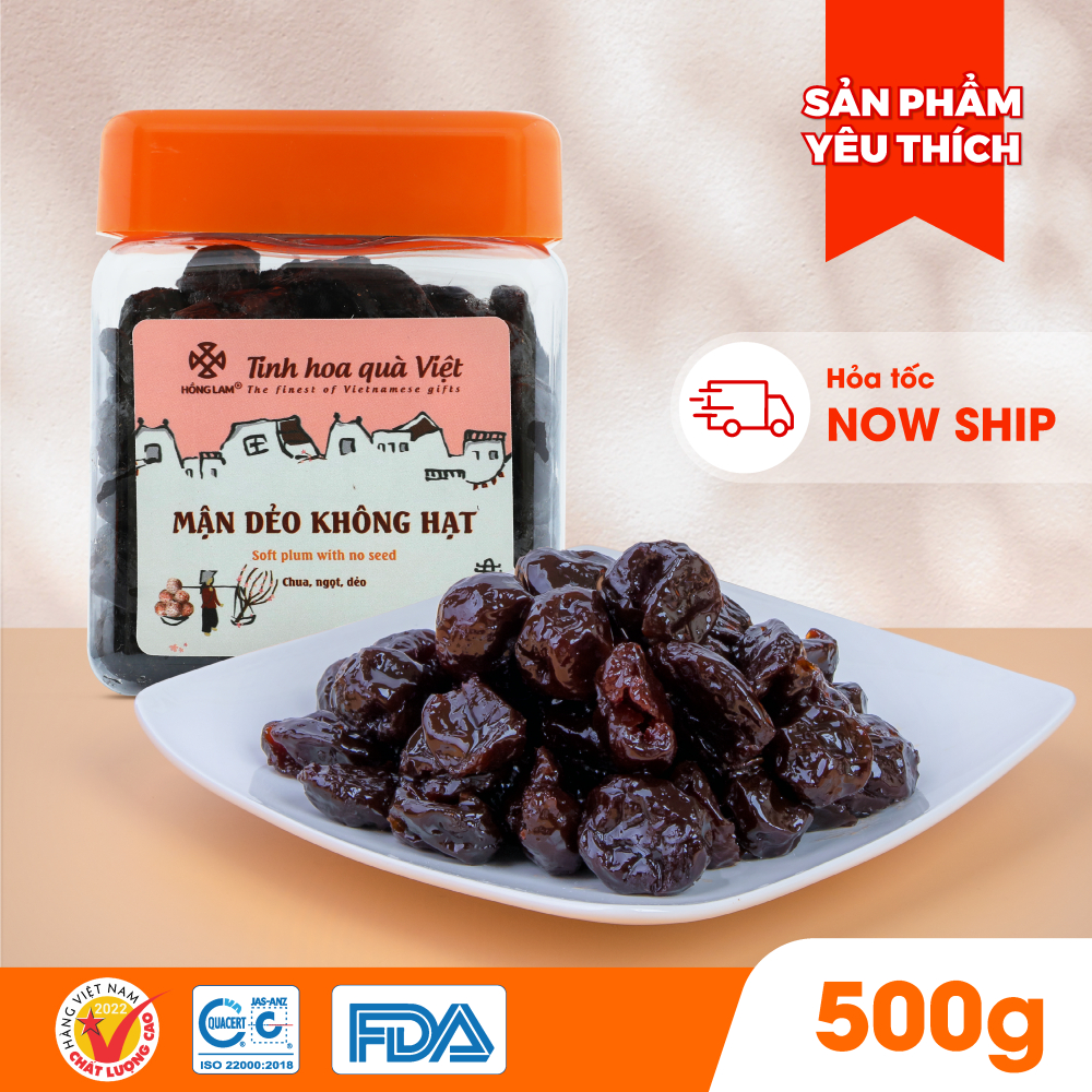 Ô mai (xí muội) mận dẻo không hạt Hồng Lam hộp (200gr, 300gr, 500gr). Có vị chua, ngọt, dẻo