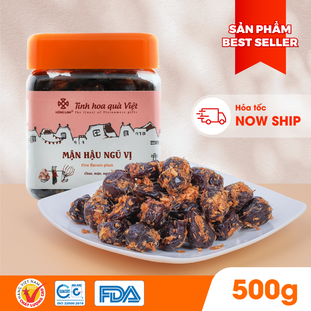 Ô mai (xí muội) mận hậu ngũ vị Hồng Lam, dạng hộp (200gr, 300gr, 500gr). Hương vị chua, cay, mặn ngọt của gừng