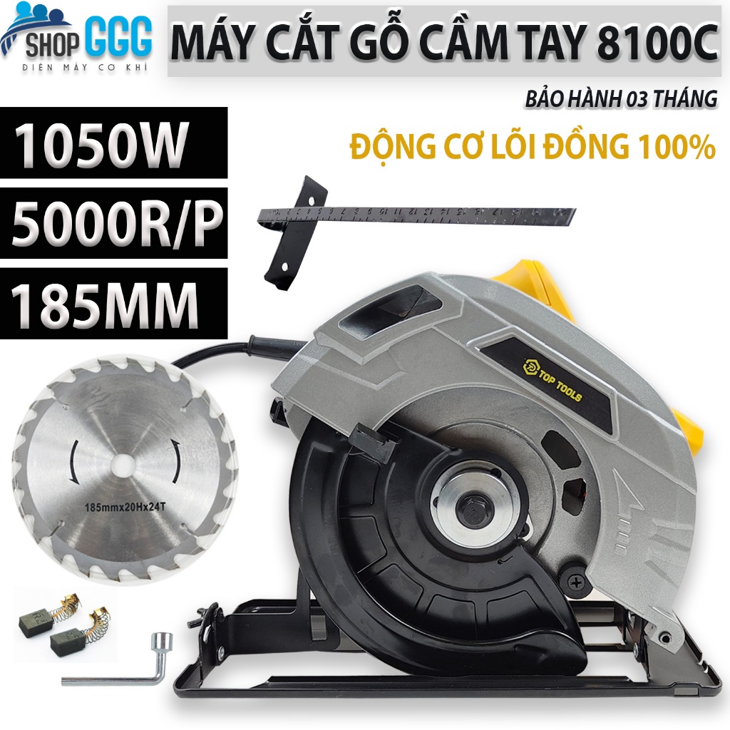 Máy cắt gỗ cầm tay 8100C, Công suất 1050W chính hãng, máy cưa gỗ mini đĩa 185mm | Tặng kèm 1 lưỡi, bảo hành 3 tháng