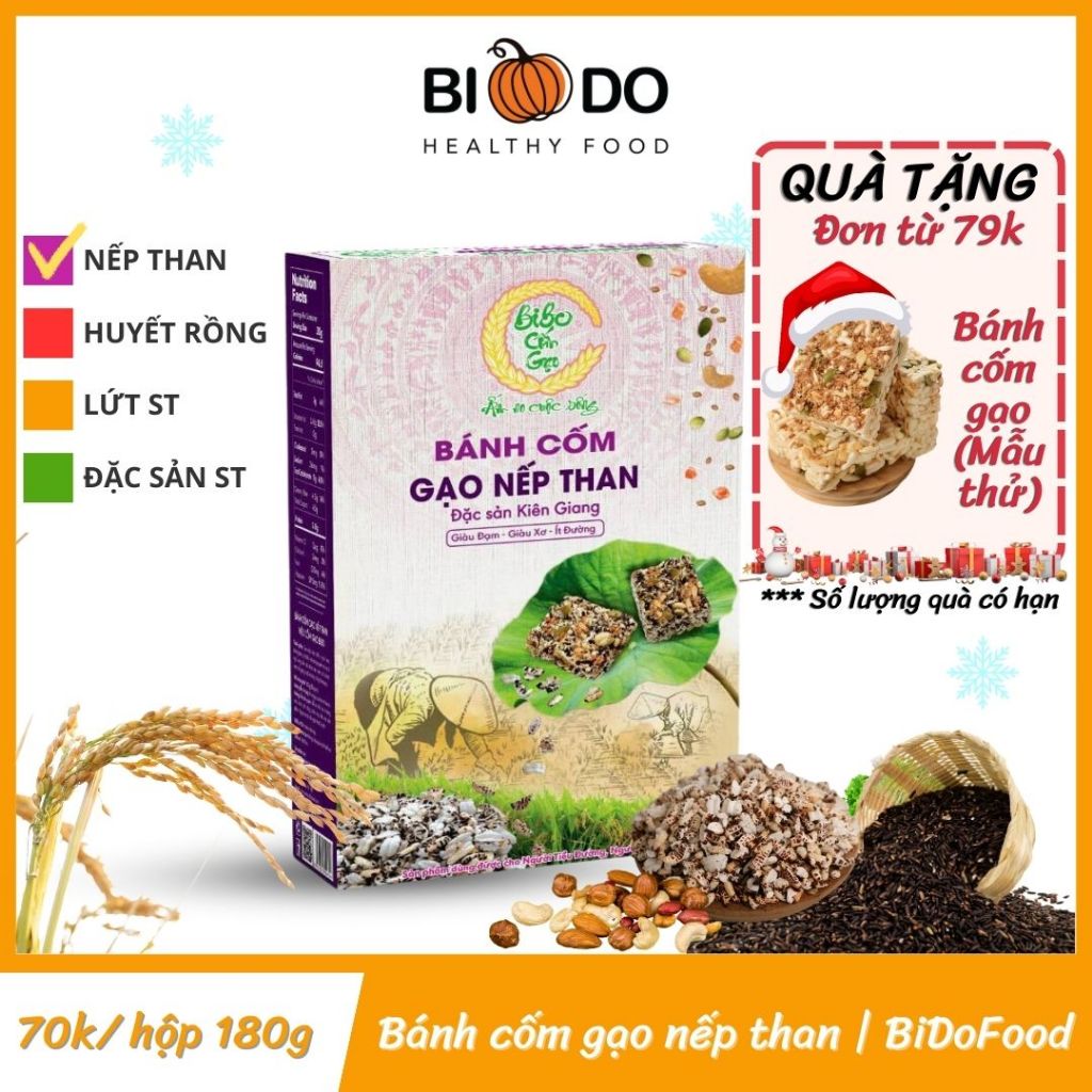 Bánh Cốm Gạo Nếp Than BIBO - Bí Đỏ Food - Cốm Gạo Lứt Rong Biển Món Ăn Tuổi Thơ