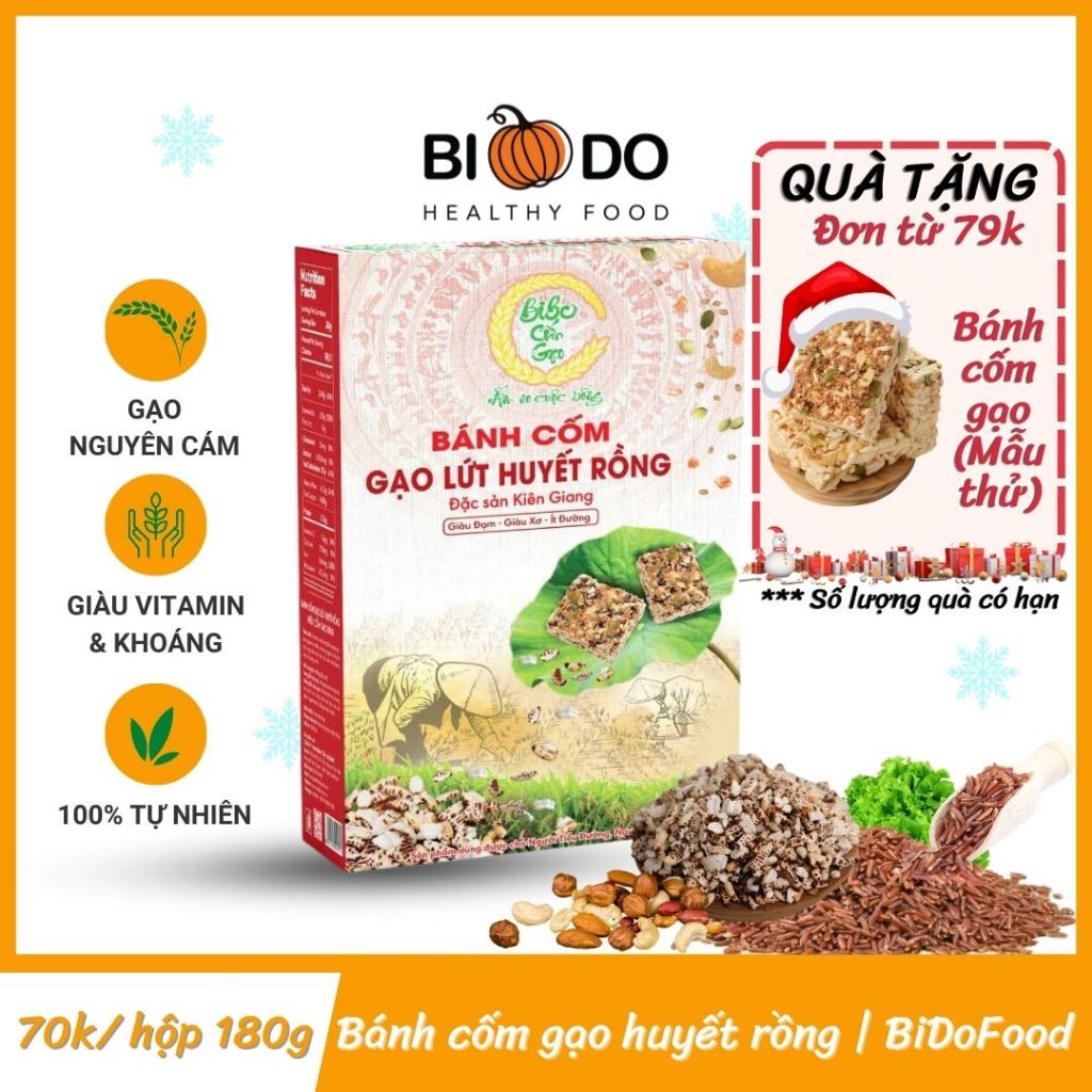 Bánh Cốm Gạo Lứt Huyết Rồng BIBO 180g - Bí Đỏ Food - Món Ăn Tuổi Thơ Đặc Sản Kiên Giang