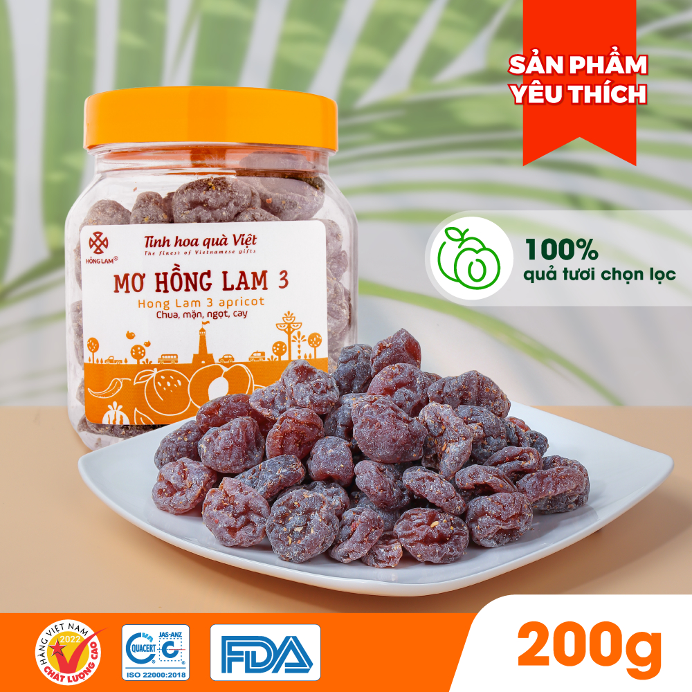 Ô mai (xí muội) mơ Hồng Lam 3, dạng hộp và gói (200gr, 300gr, 450gr) có vị chua, cay, mặn ngọt